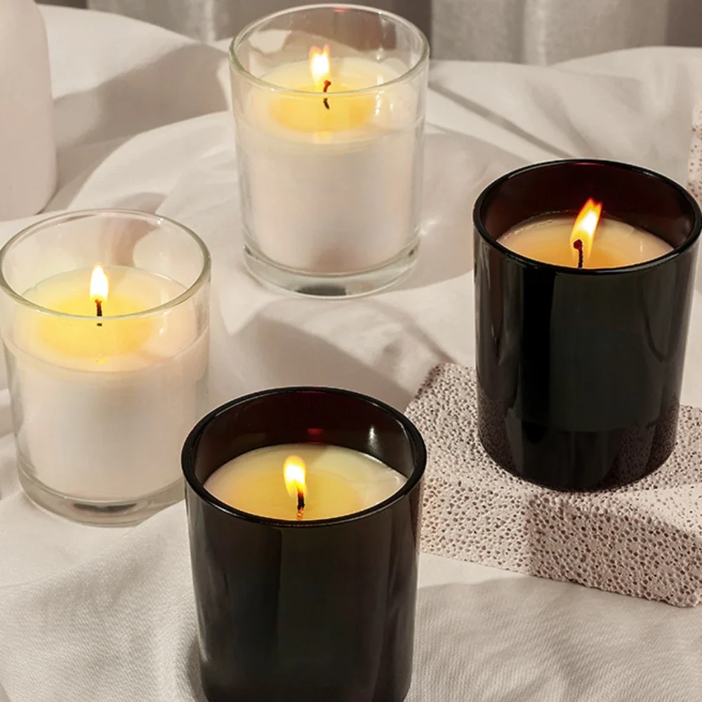 Luxury Glass Candle Jar Black White Glass Candle Holders for Weddings Cylinder Glass Scented Candles Container Tea Cup Supplies