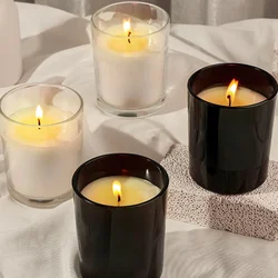 Luxury Glass Candle Jar Black White Glass Candle Holders for Weddings Cylinder Glass Scented Candles Container Tea Cup Supplies