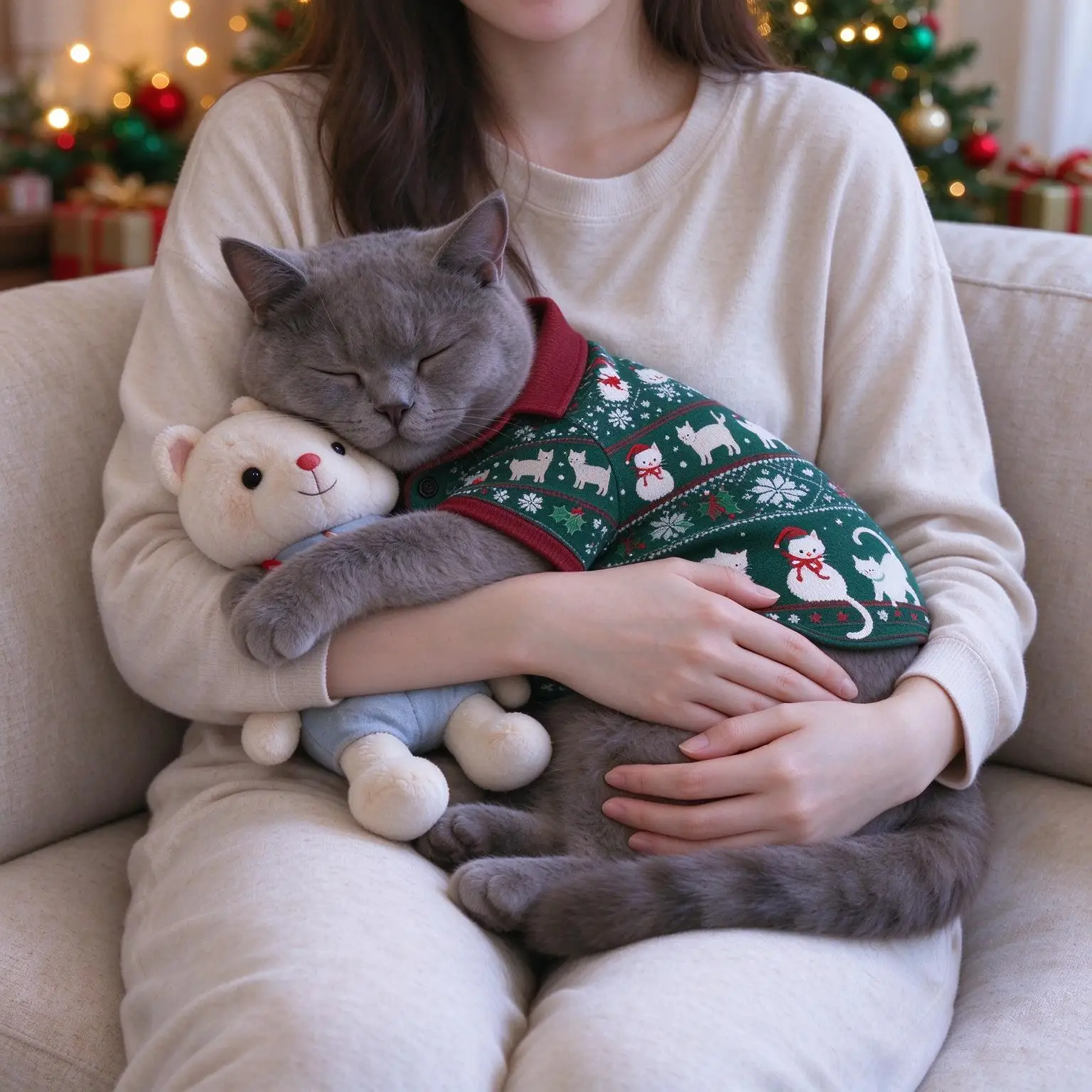 Christmas Pet Open Front Button Shirt, Fair Isle Reindeer Snowman Print Festive Holiday Clothes for Cats and Dogs