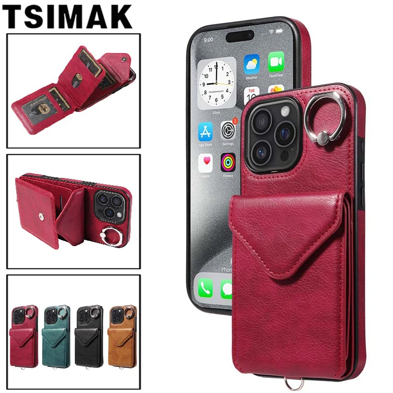 Fashion Long Lanyard Leather Case For iPhone 11 12 13 14 15 16 Pro Max XS XR X 7 Plus 8 16E Wallet Card Slots Bag Holder Cover
