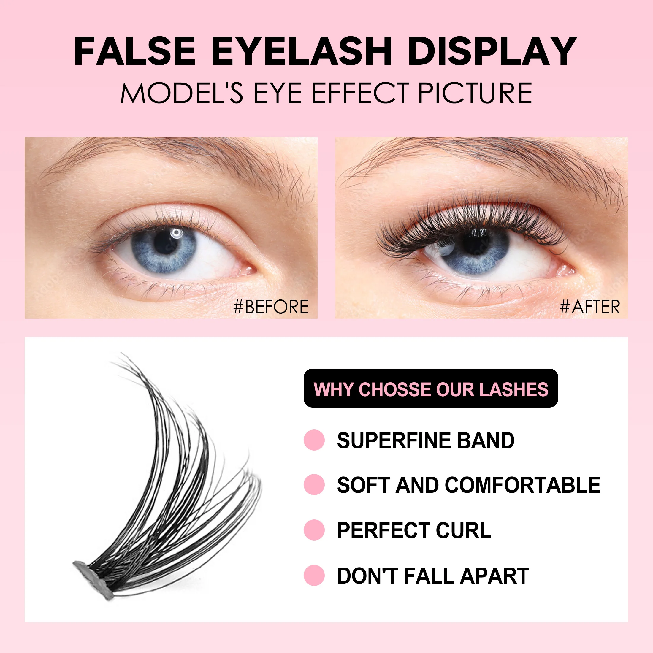 200 クラスターセグメントまつげ、D8-16MIX、 304050 D、パーティーメイクに最適、まつげ接着剤とピンセットが含まれています。