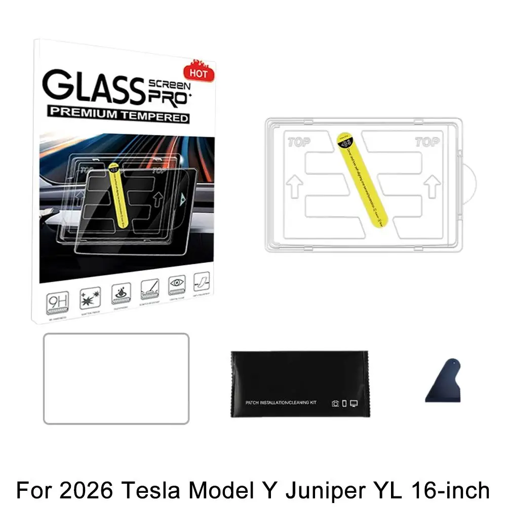For 2026 Tesla Model Y Juniper YL 16 Inch 9H Tempered Glass Screen Protector Anti‑Glare AR Coating Auto Alignment Install Kit