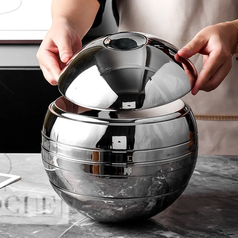 Glossy Stainless Steel Trays Set Spherical Shape Storage Bowl Plate Combination Polished Metal Dishes Multi Size Dinnerware