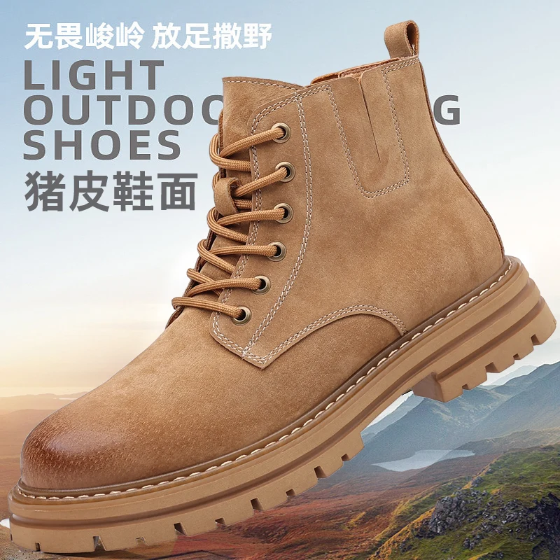 

Men's Vintage Split Suede Boots Brown High-Top Work Boots Lace-Up Desert Ankle Rugged Sole Boots Outdoor Winter Fall Shoes