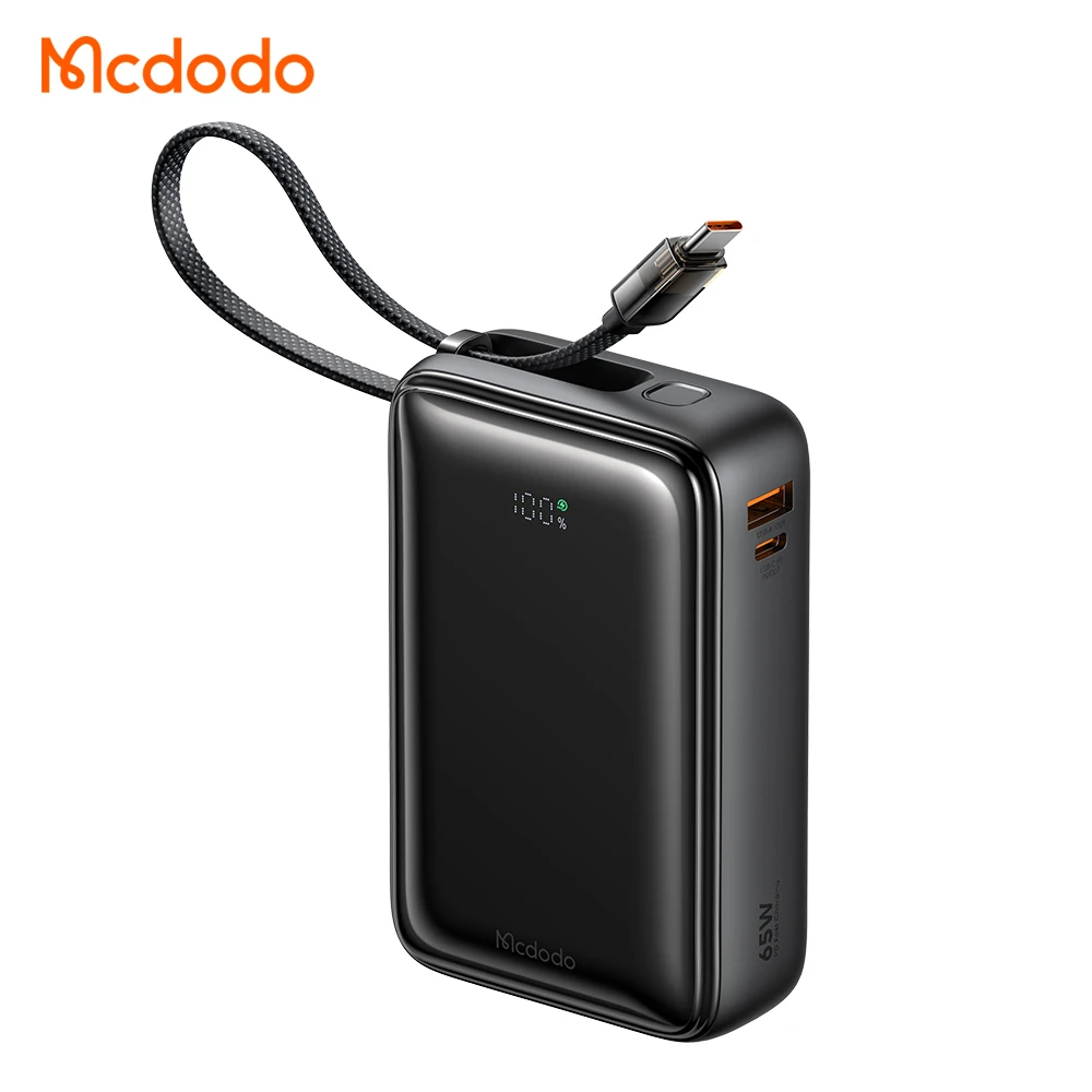 

Mcdodo 637 65 Вт 20000 мАч PD Power Bank для быстрой зарядки с цифровым дисплеем и кабелем USB-C для iPhone Samsung, ноутбука, самолета, сейфа