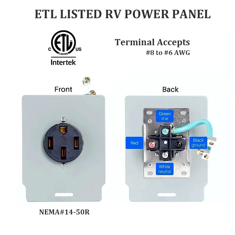 NEMA 14 50 TT-30R  Power Outlet Panel 50A  IP66 waterproof  dustproof  EASY  to install outdoor connector for RV boat