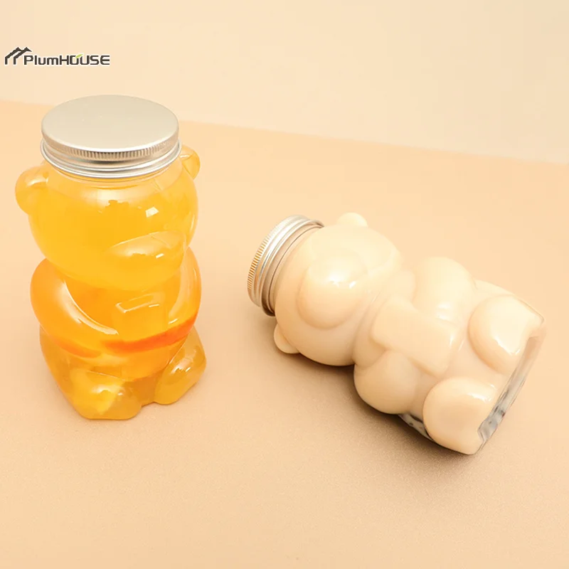 500ML Kawaii Bear Water Bottle For Milk Tea Coffee Juice Portable Drinking Cup Home Transparent Juicing Beverage Drink Bottles