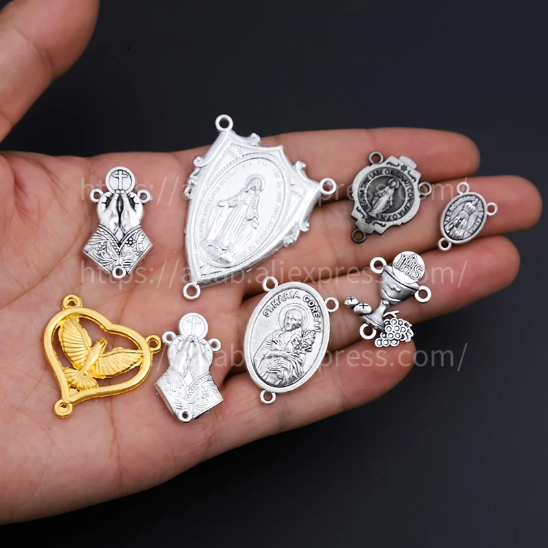 10 ps/Mary Medal, connector for the central part of the Rosary of the Virgin Mary, DIY jewelry accessories