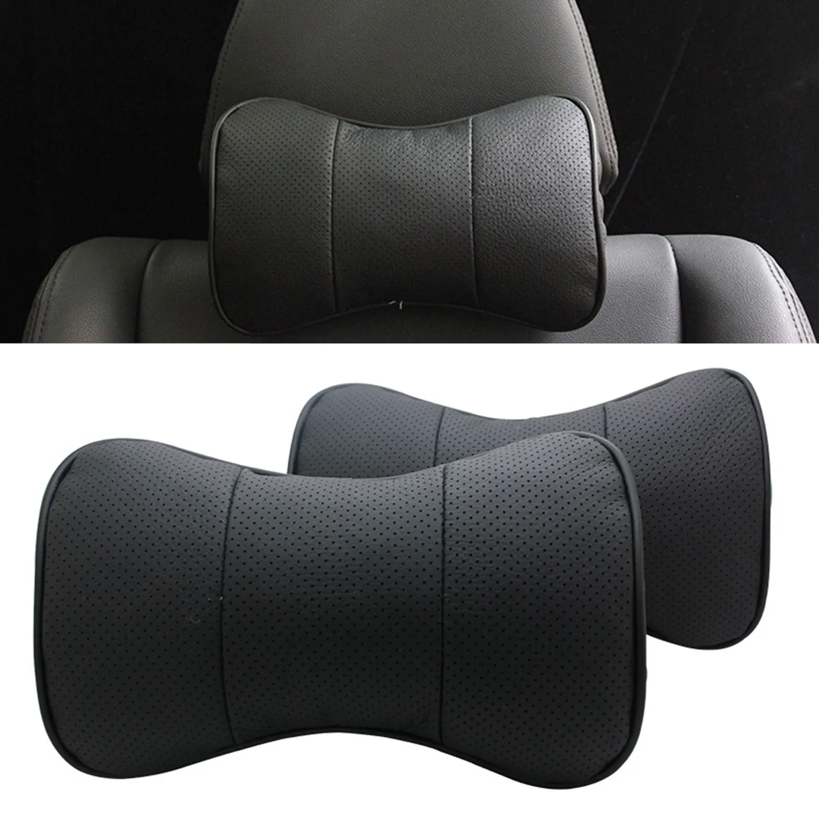 

2Pc Genuine Leather Car Pillow Breathable Auto Headrest Neck Pillow Universal Car Neck Headrest Soft Cushion