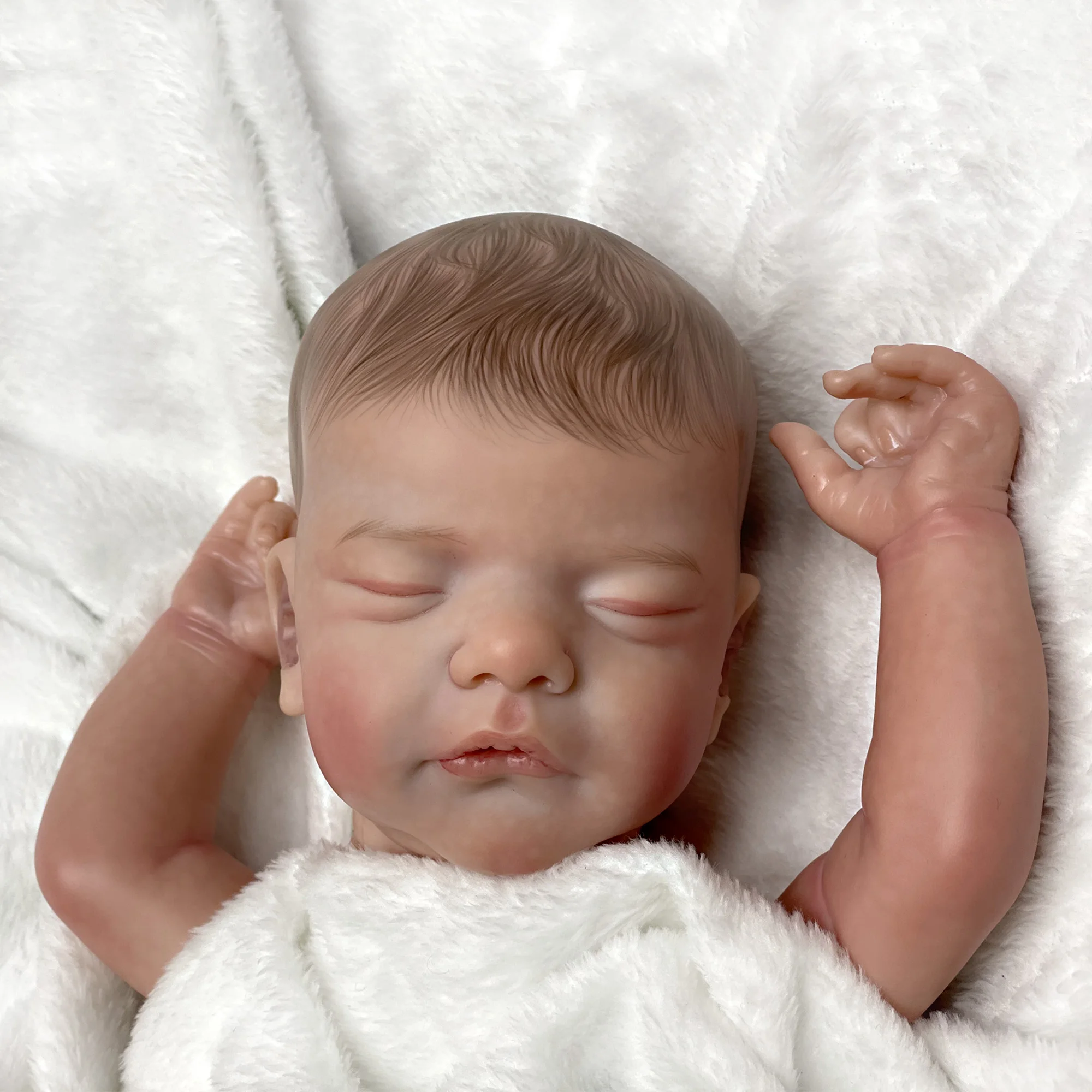 18 Inch Painted Bebe Reborn Kits Painted Hair Lifelike Assembly Reborn Doll Accessiroes Include Eyebrow and Eyelashes Doll Toys