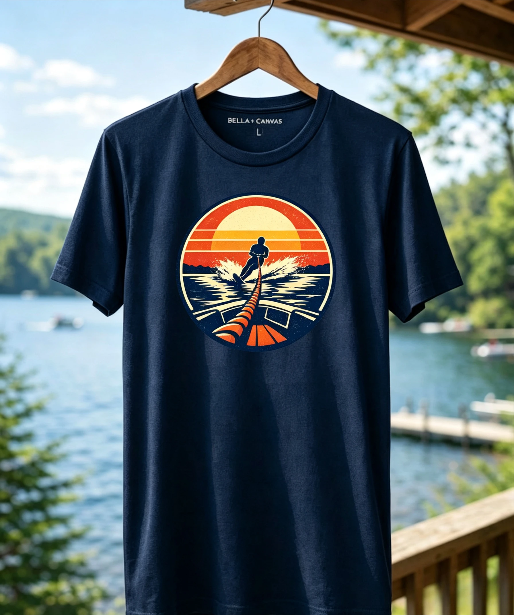 Summer Casual Fashion - Retro Nostalgic Waterboard Style Sunset Theme 1970s Model Waterboarding Pattern T-shirt