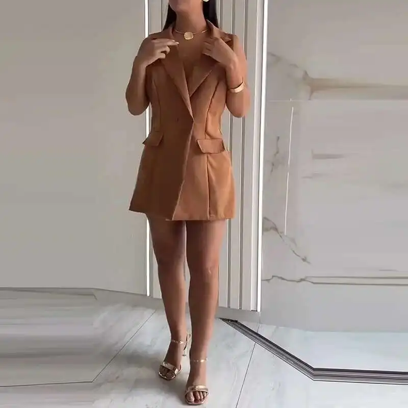 

Lady Elegant Hollow Out Sleeveless Vest Outfit Simple Solid Color Temperament Shorts Suit Summer Multi-Color Slim Commuting Set