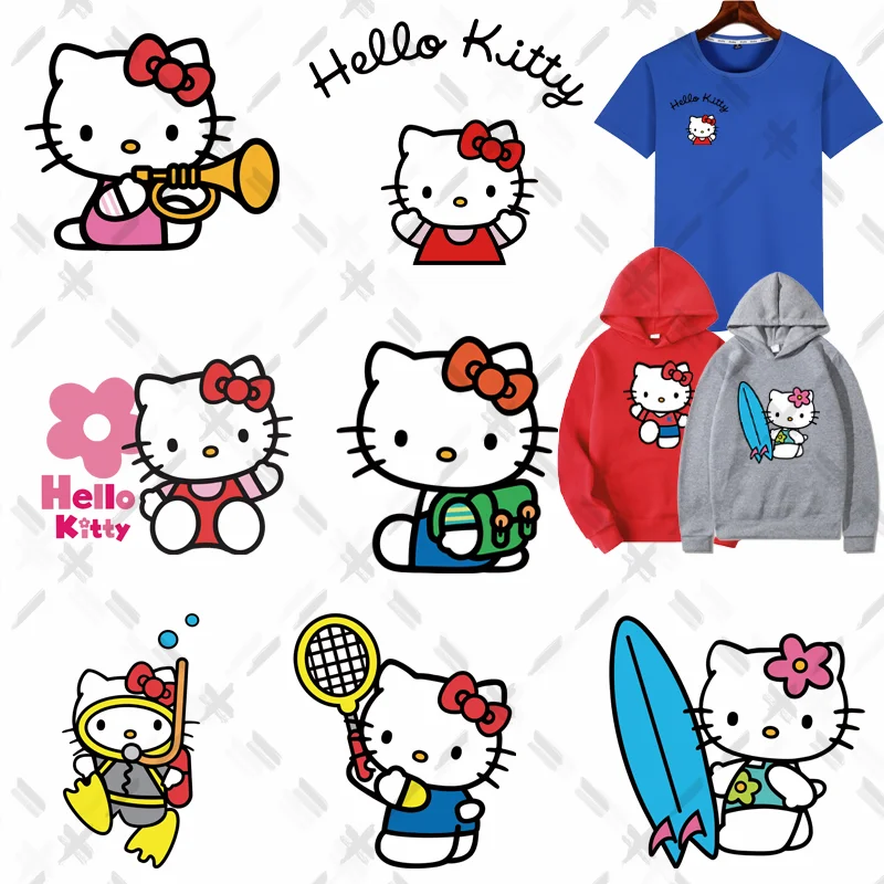 Cartoon Hello Kitty Cute Ironing applications for clothing Patches DIY Print Pattern Iron-on Stickers For Clothes