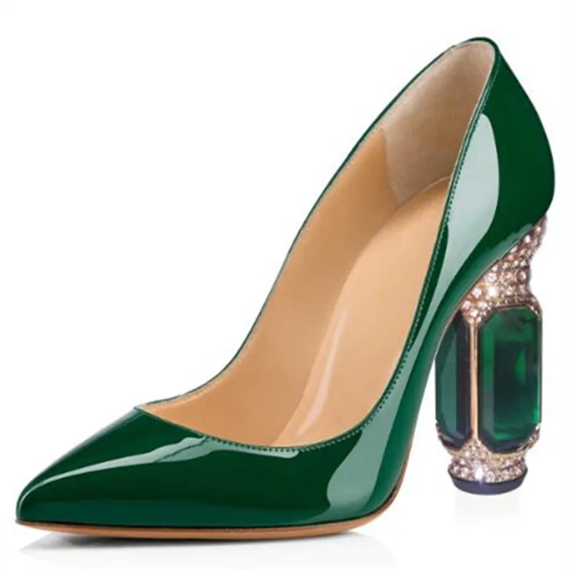 SHOFOO shoes Women\'s fashionable shoes. Pointed toe pumps. About 10 cm heel height. Green. Pointed shoes. Fashion show banquet