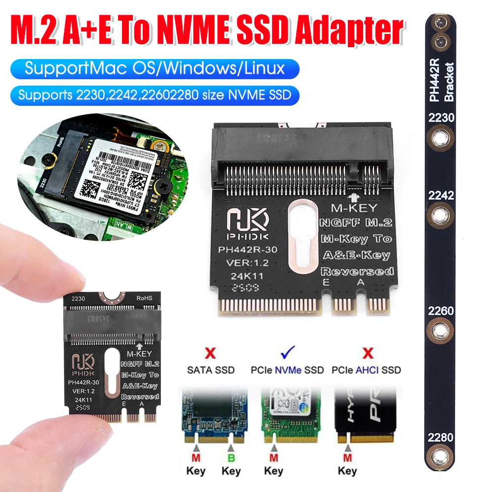 M.2 chave a + e para nvme ssd adaptador m.2 interface wi-fi a/e chave para m chave gen3 x4 para 2230 2242 2260 2260 2260 2280 ssd riser cartão