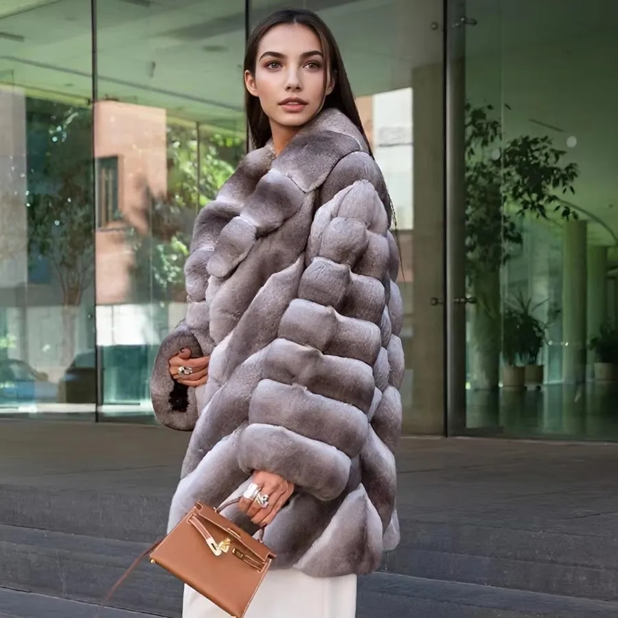 Warm Winter Jackets For Women Real Rabbit Fur Coat With Collar Leather Jackets Luxury High Quality Real Fur Coat