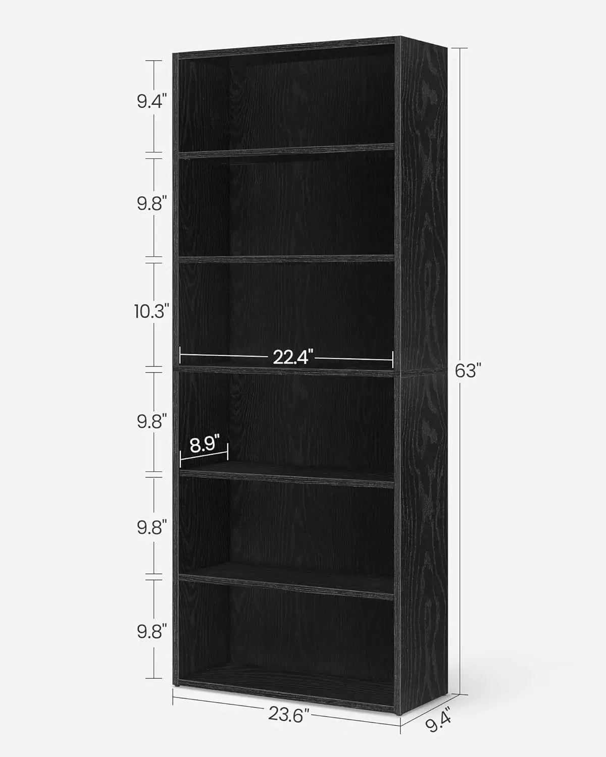 VASAGLE Bookshelf, 23.6 Inches Wide, 6-Tier Open Bookcase with Adjustable Storage Shelves, Floor Standing Unit, Ebony Black