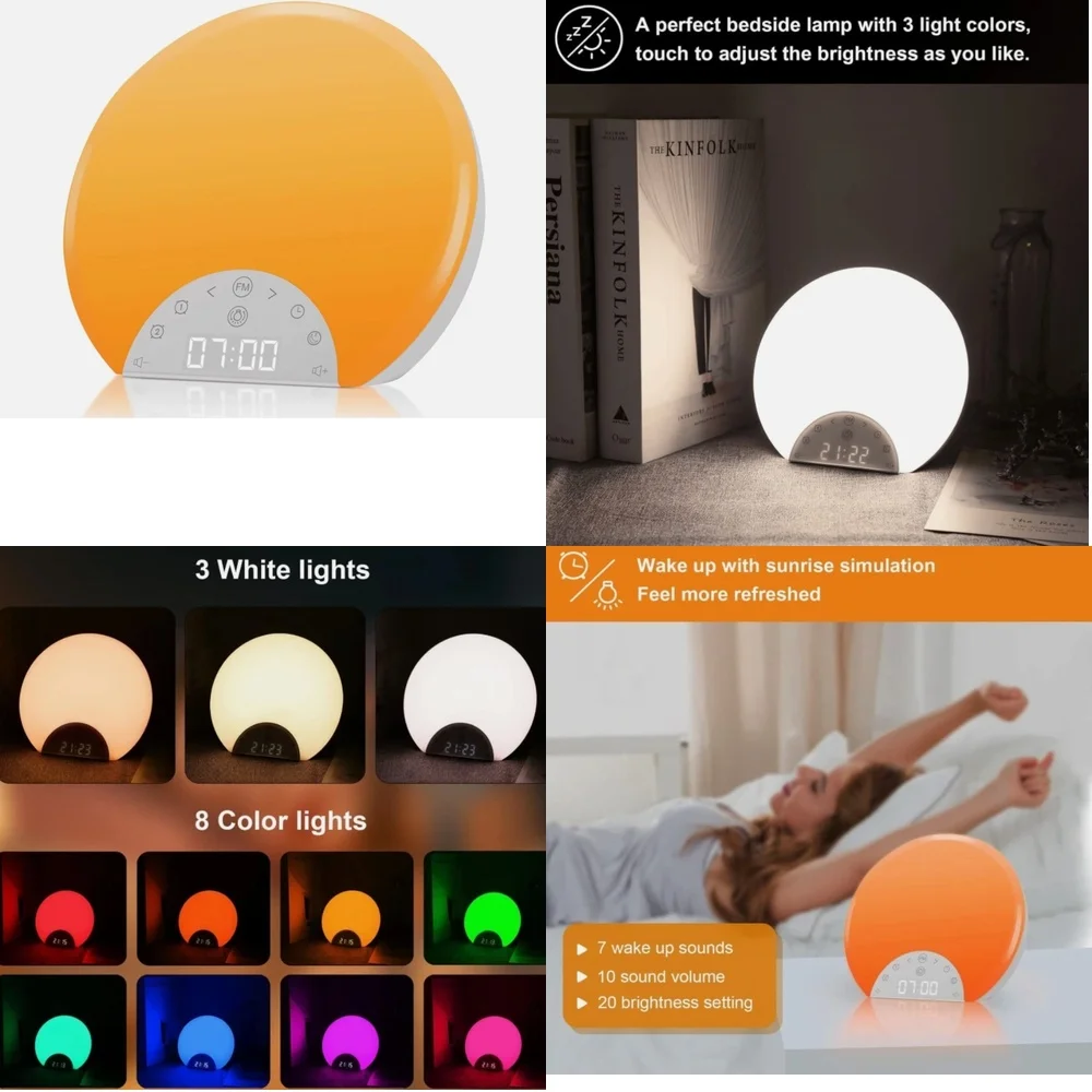 

Alarm clockSunrise Alarm Clock with Dual Alarms and LED Light for Natural Wake Up and Sleep Aid with Sunrise Simulation and