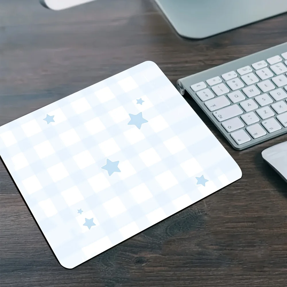 Cute Blue Gingham Star Mouse Pad Non Slip Desk Mat for Girls Office Home