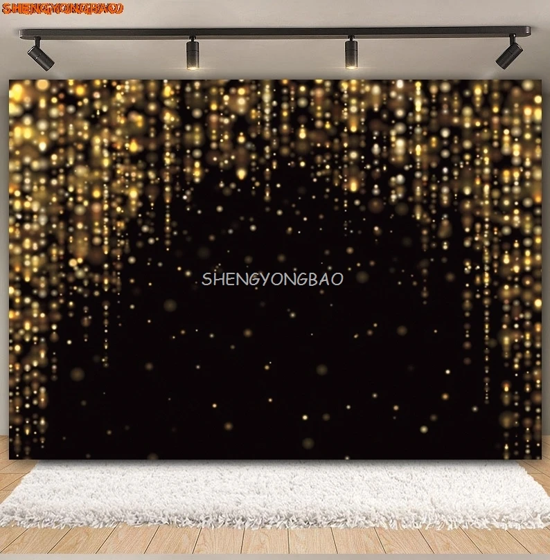 Golden Glitter Facula Bokeh 1st Birthday Background Newborn Halo Baby Sparkling Light Spot Particles Photography Backdrops VB-02