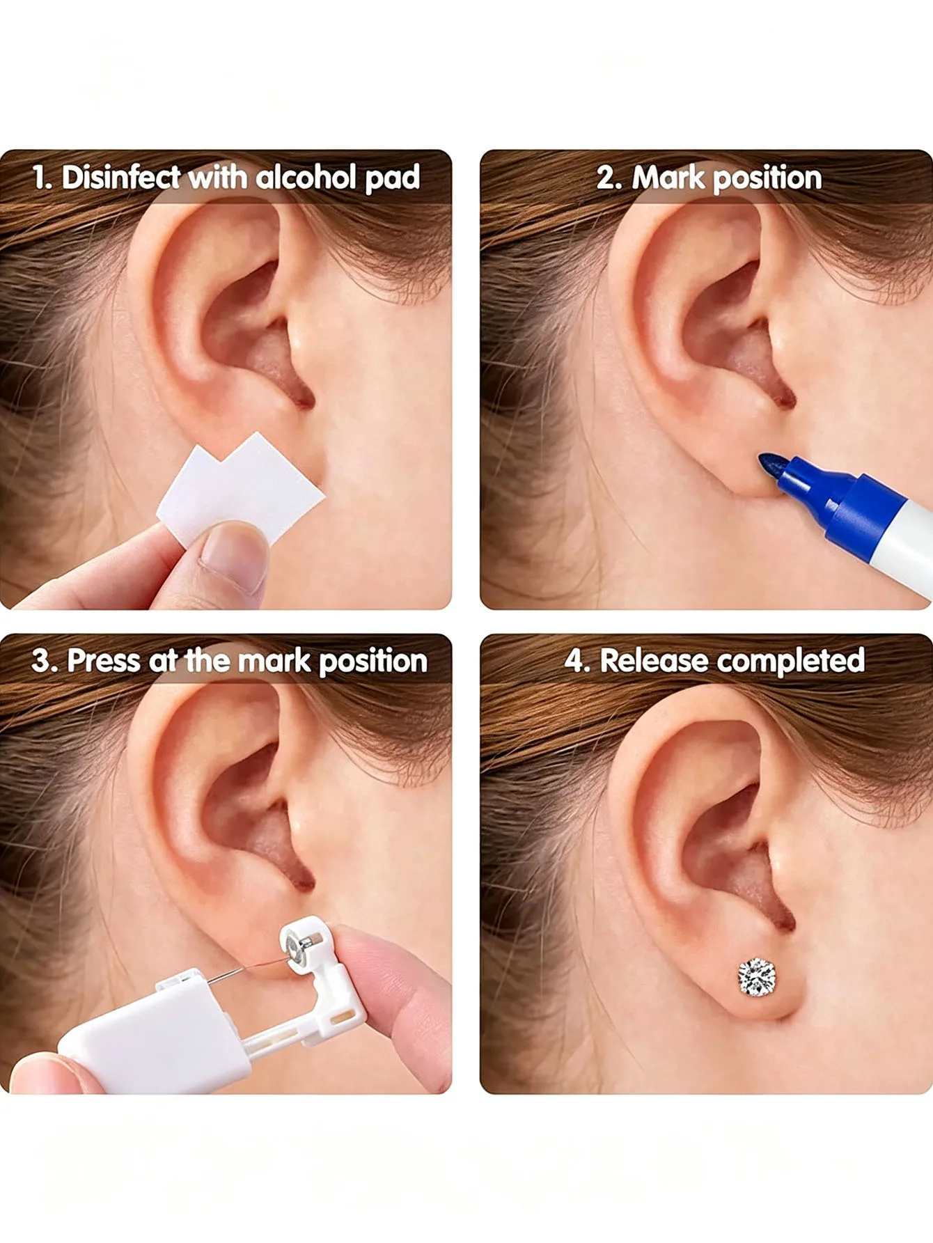 24PCS/Box Disposable Ear Piercing Kit Built In Cz Earrings With Safe Backs Painless Ear Piercing Gun Home Use Tool
