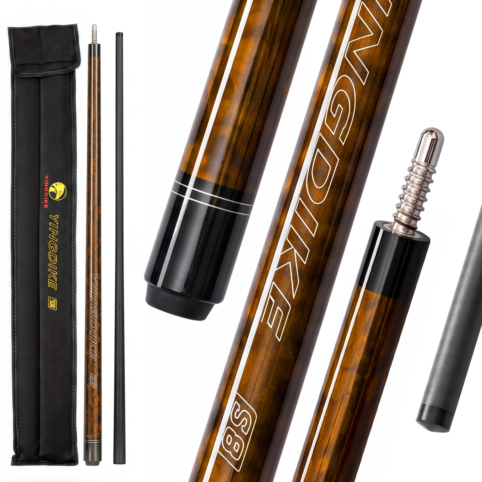 YINGDIKE Carbon Break Cue 20-21OZ, Carbon Forged Texture Butt, 3/8*8 Radial Pin, 13mm Tip Professional Pool Billiard Stick