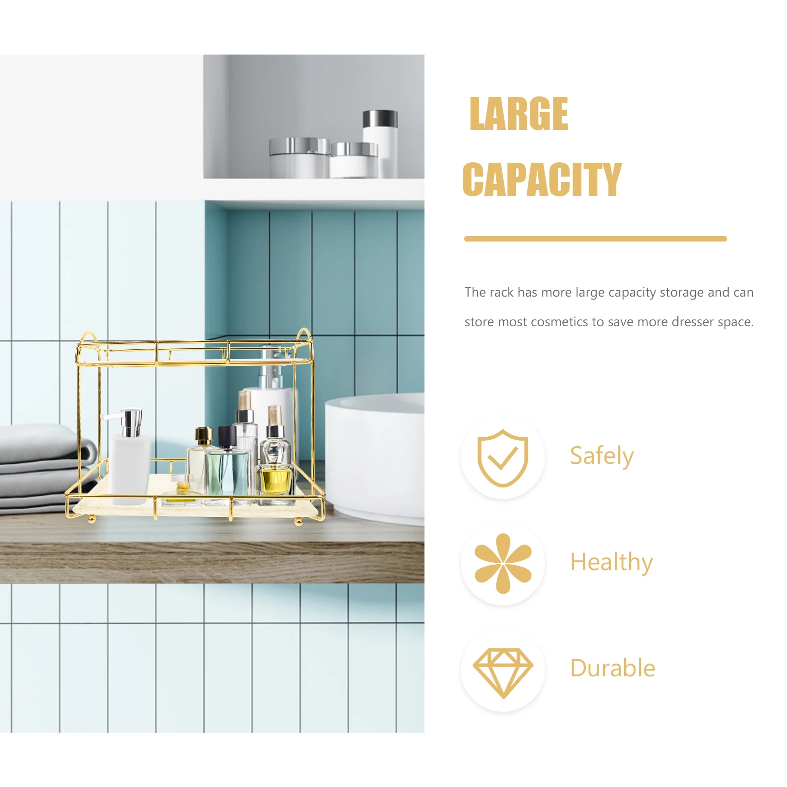 

Brass Makeup ganizer Rack Large Capacity Storage for Dresser Cosmetics Toiletry Stationery Waterproof Rustproof Display