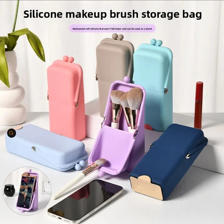 Erect Silicone Makeup Brush Storage Bag Waterproof Portable Silicone Storage Box Travel Live Streaming Beauty Tools