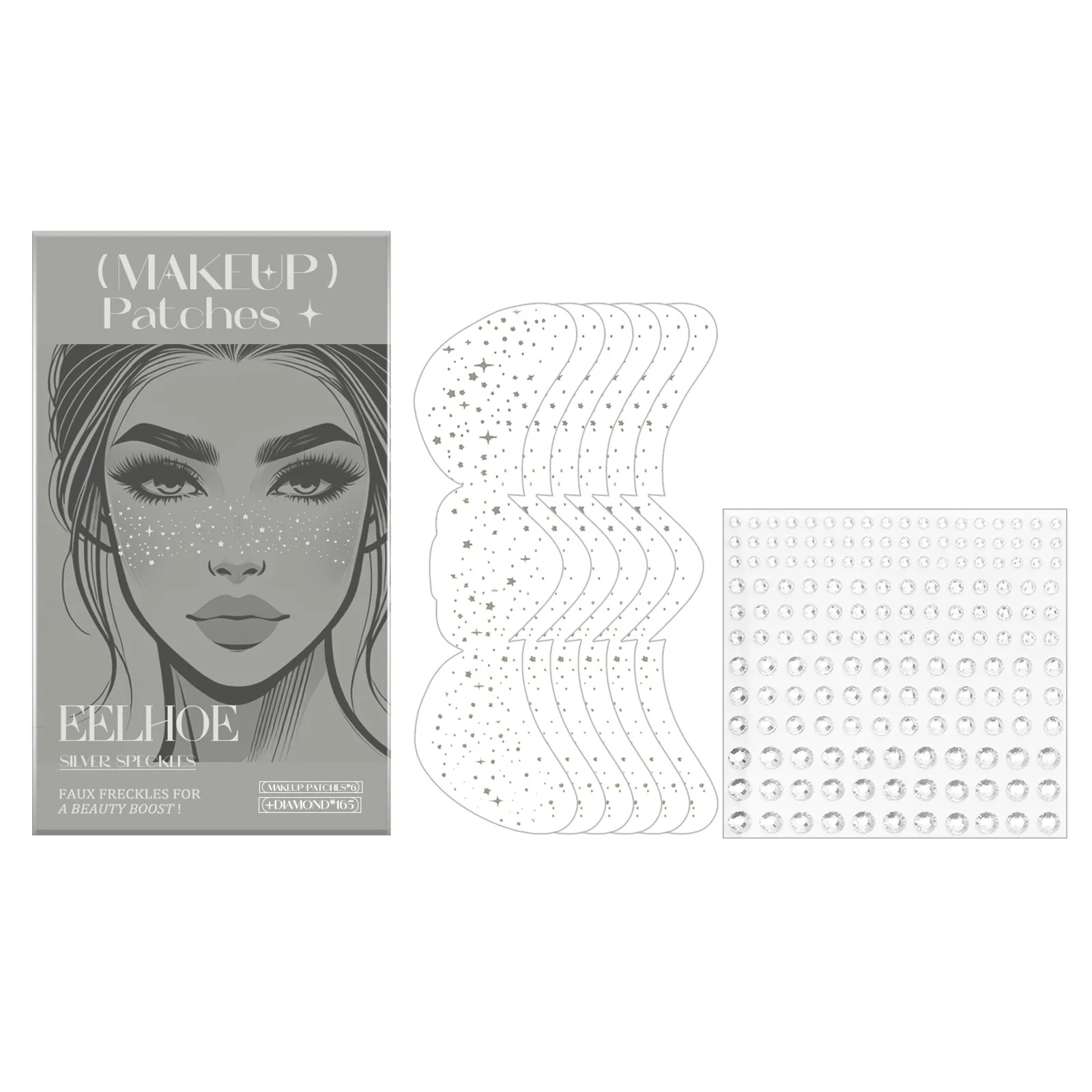 EELHOE Fake Freckles Tattoo Stickers Waterproof Long Lasting Fake Freckles Makeup One-Time Stardust Rhinestone Glitter Stickers