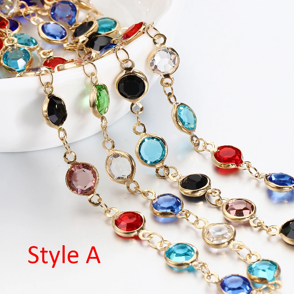 1 Meter 6mm Colorful Glass Beads Copper Chain for DIY Necklace Bracelet Costume Jewelry Making Accessories