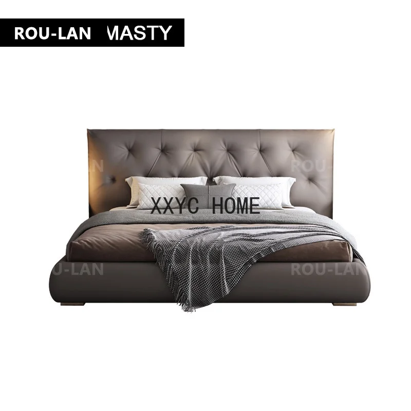

Роскошная кожаная кровать светильник современная простая 1,8 м двойная кровать для хозяйской спальни для свадьбы