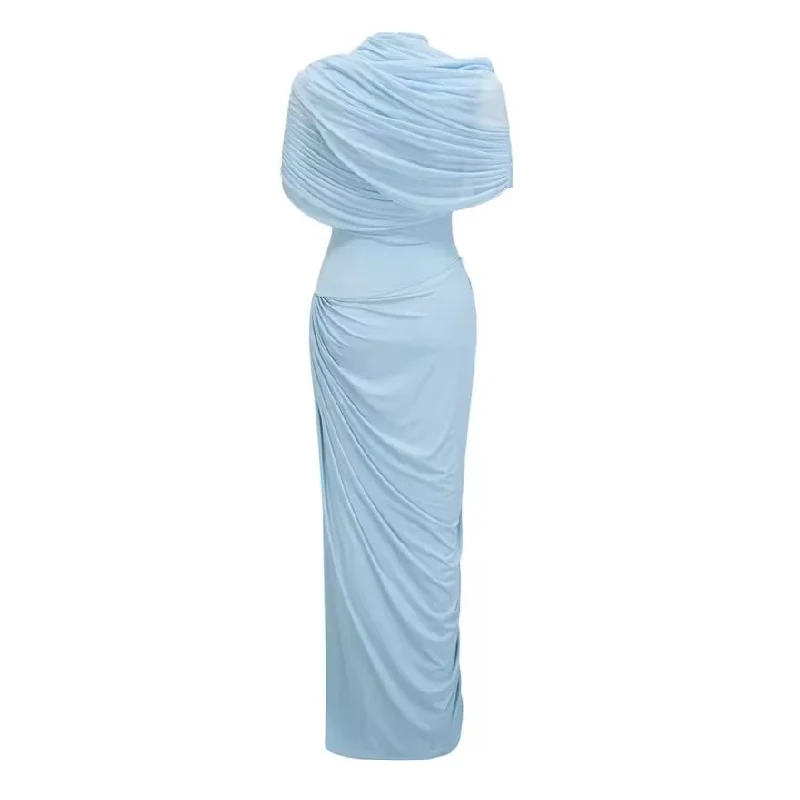 

Elegant Sexy Floor-Length Customized Party Dresses Mermaid Cape Prom Dresses 2025 Sleeveless Chiffon Zip Evening Dresses