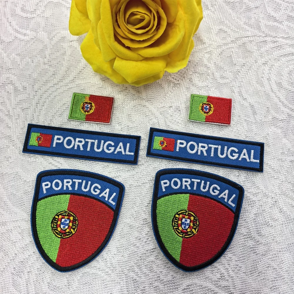6Pcs 2 Sets Portugal Flag Embroidery Patches Iron On Sew On Portuguese National Flag Badge Applique for Football Jersey Clothes