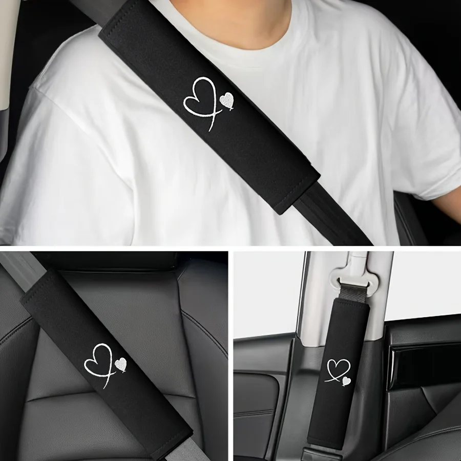 4/2 Piece Set of Heart-Shaped Car Seatbelt Shoulder Pads, Enhancing Comfort in the Car, Black Car Accessories, Soft and Breathable Fabric, Essential for Daily Commuting, Upgraded Driving Experience, Stylish Design