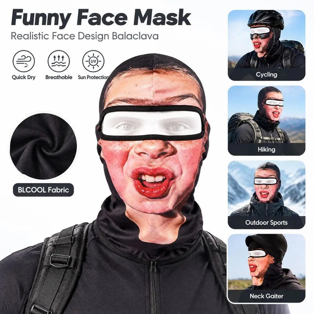 Quick Dry Funny Face Mask Breathable Sun Protection Realistic Balaclava Realistic Face Design Full Coverage Prank Face Hood