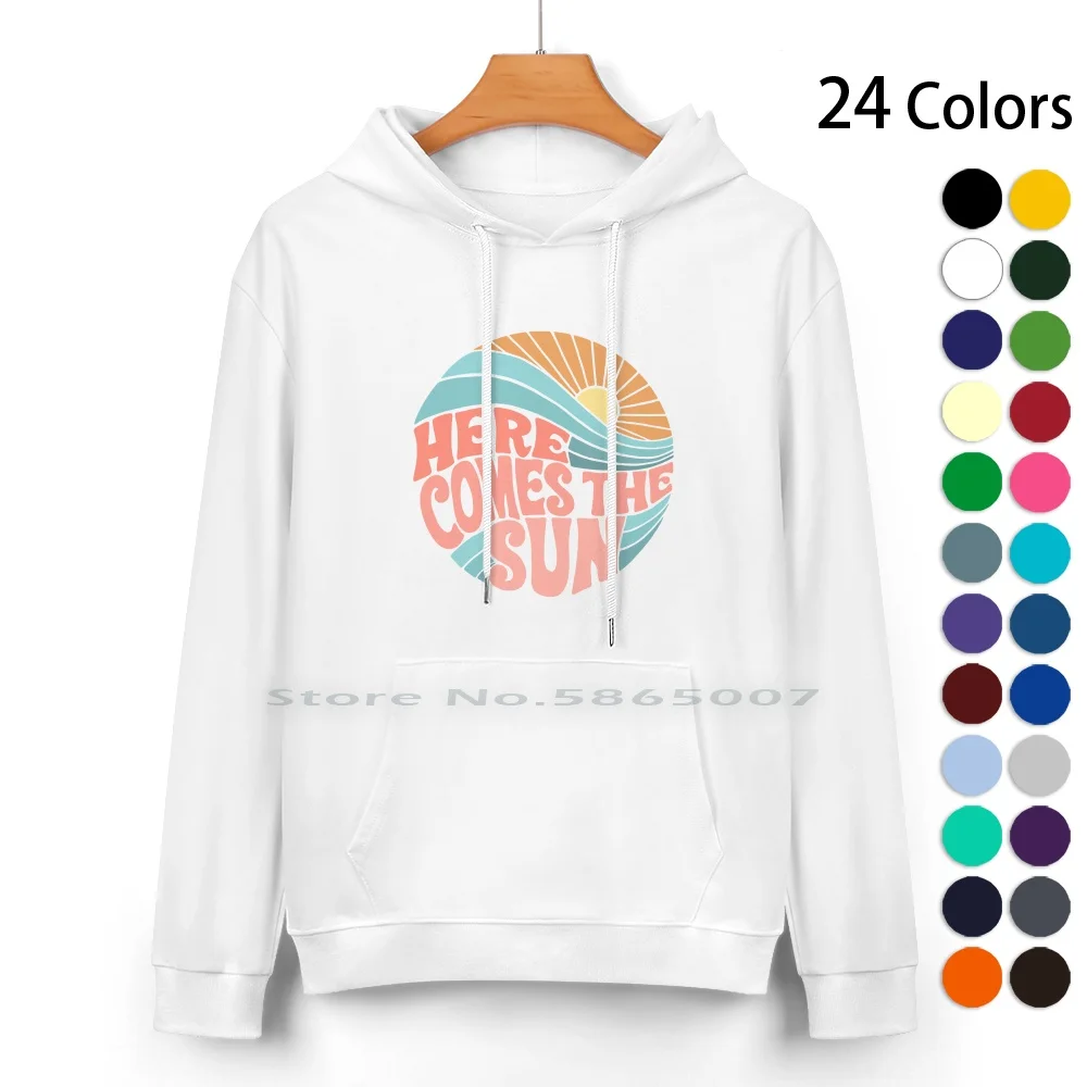 Pink Groovy Here Comes The Sun Pure Cotton Hoodie Sweater 24 Colors Sunshine Happy Yellow Orange Pink Summer Teal Water Ocean