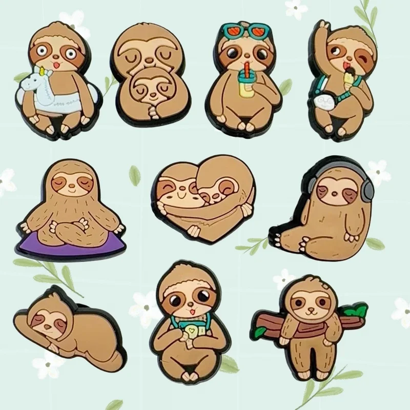 

10Pcs Cartoon Sloth PVC Shoe Charms Funny Animal Clips for Jeans Clog Buckle Kids Upper Decorations Gifts