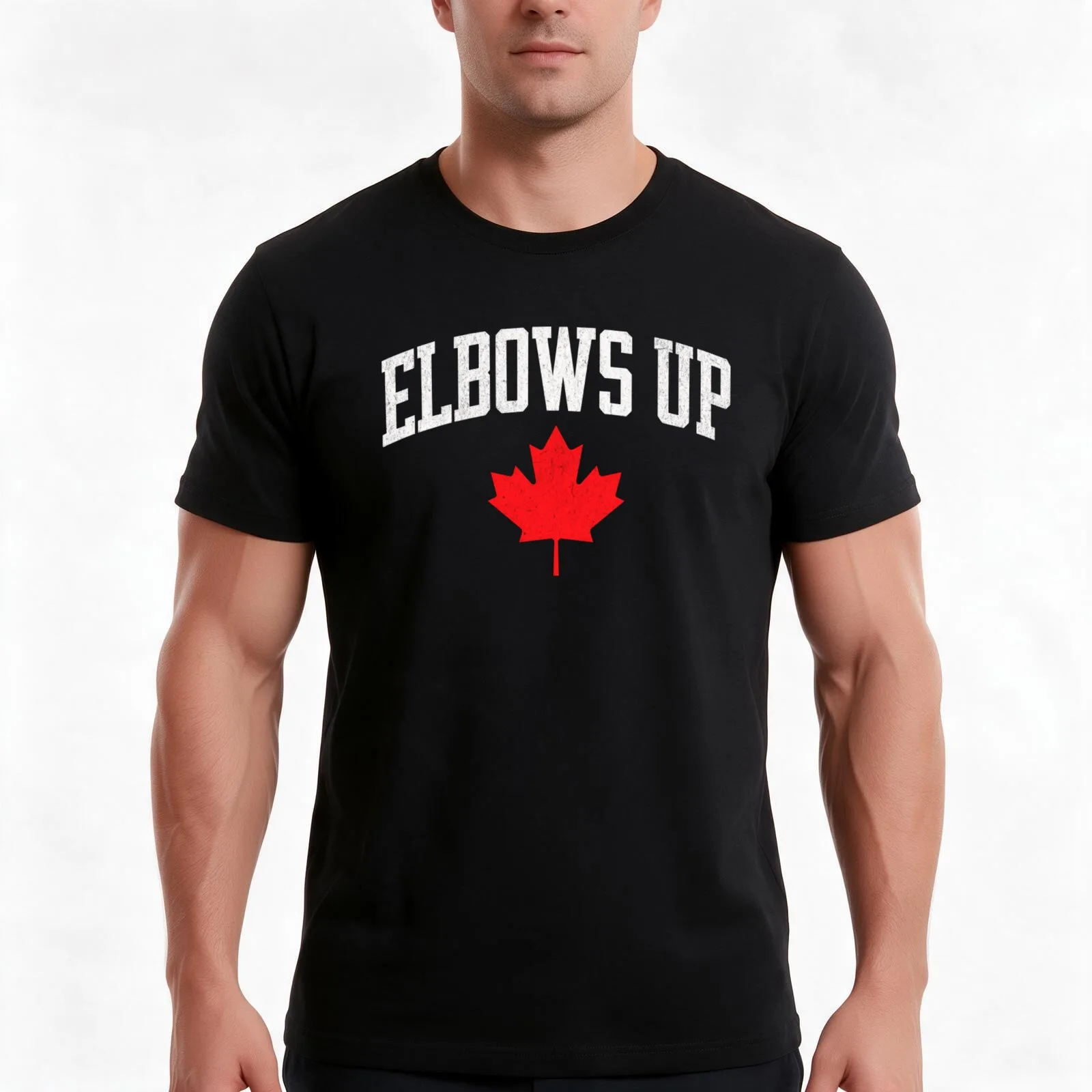 Elbows Up Canada Strong Retro Style T-Shirt, Summer Casual Cotton Tee, Oversized Streetwear Tops, Vintage Graphic Print