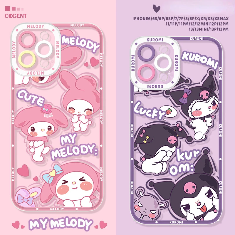 Sanrio Kuromi My Melody Cinnamoroll Case for iPhone 15 14 Pro Max Funda 13 12 Mini 11 XR XS 8 7 6 6S Plus SE 2020 Silicone Cover