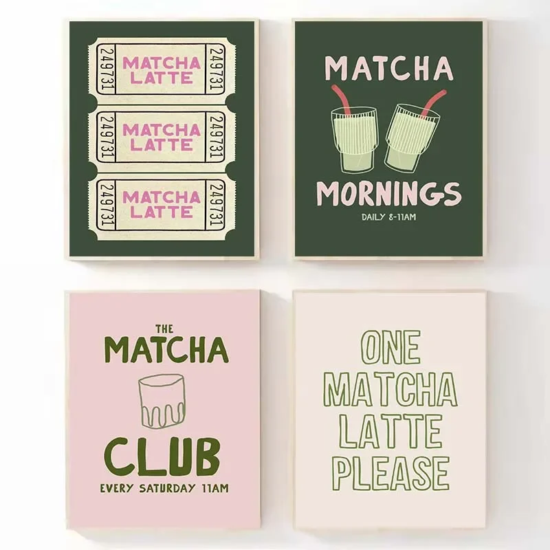 1pc frameless Canvas Painting Matcha Series Poster Print Minimalist Canvas Art Pictures Home for Living Room and Kitchen Wall Mo