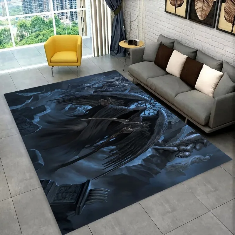 Grim Reaper Death Skull Gothic Teppich, Teppich für Zuhause, Wohnzimmer, Schlafzimmer, Sofa, Fußmatte, Dekor, Kinder, rutschfeste Bodenmatte, Geschenk