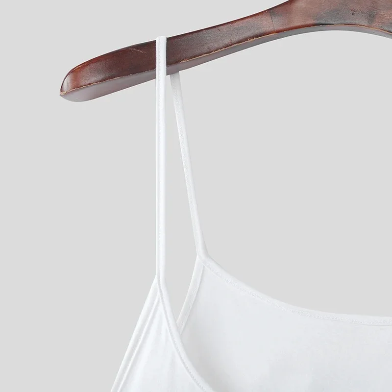Herren-Tanktop mit tiefem U-Ausschnitt, dünnen Spaghettiträgern, einfarbig, für Fitness, Bodybuilding, Muskeltraining, ärmellos – Detail 5
