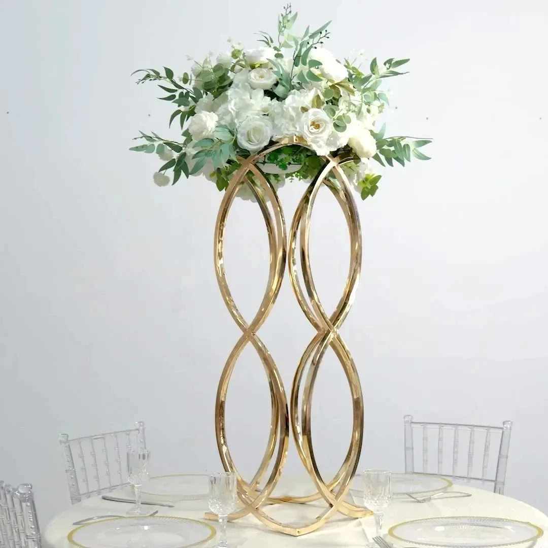 Hohler Goldener Metall-Blumenständer Spezialgeformte Vase für Hochzeit Party Bühne Gang Bankett Einweihungstisch Tischdekoration – Detail 2