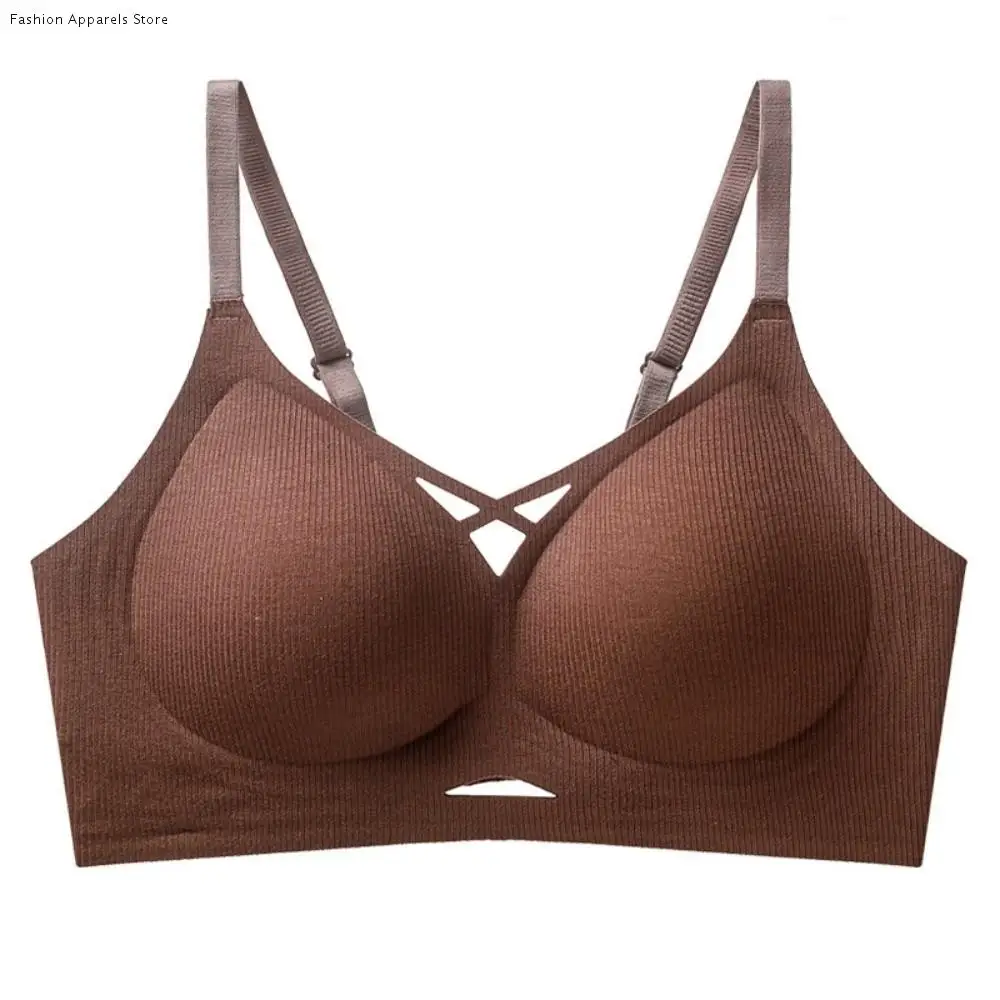 

Thin Hollow Seamless Bra Shockproof Traceless Brassiere for Women Solid Color Anti-sagging Wireless Deep V Bra Girls Women