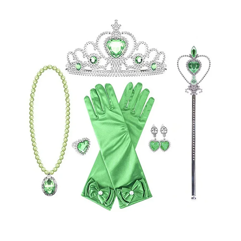 Meninas tiana princesa acessórios tinker bell cabeça banda coroa varinha luvas colar pulseira brincos conjuntos de asas para crianças festa @ 0z *