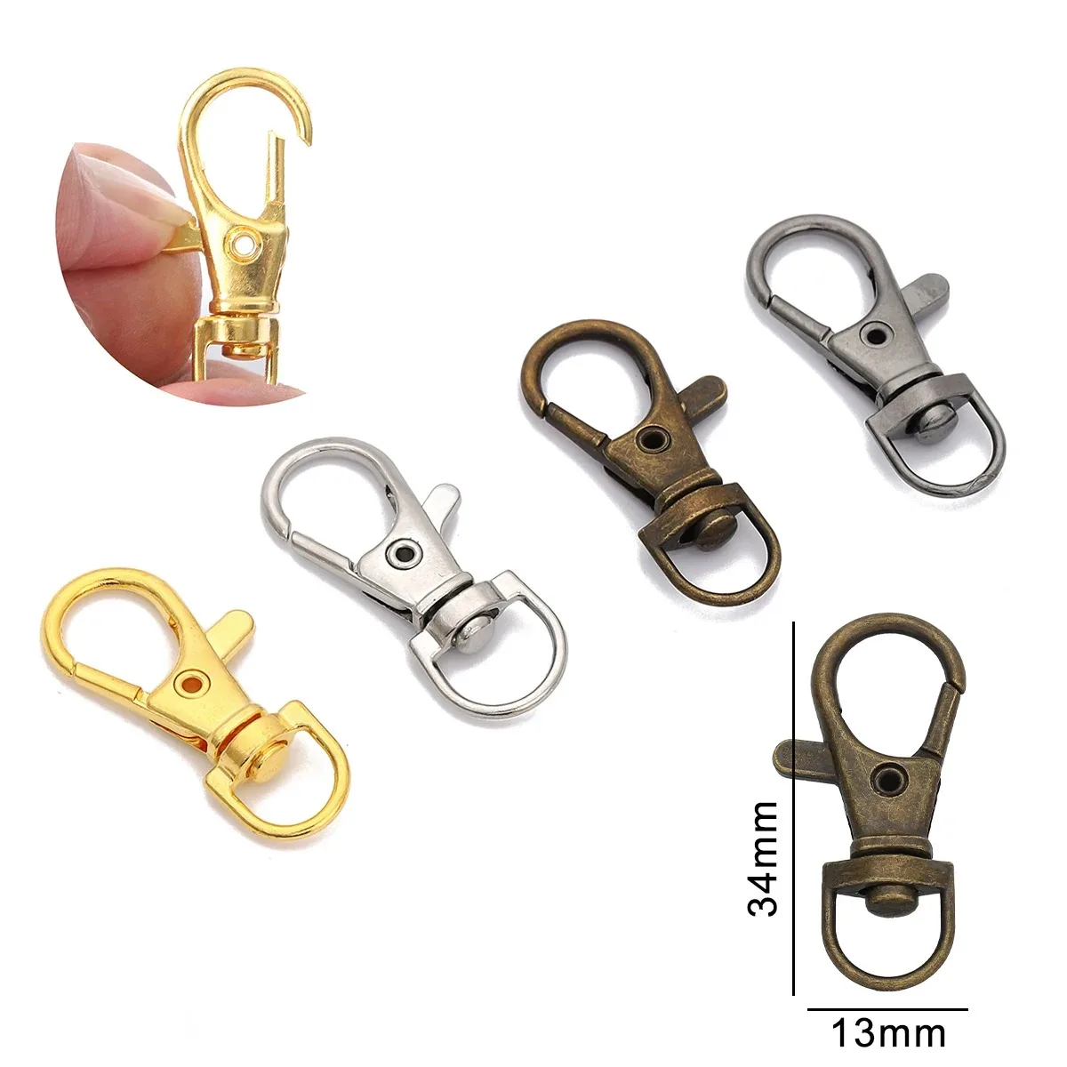 Swivel Lobster Fecho Ganchos, Split Key Ring Conector para Bag Belt, Dog Chains, DIY Jóias Acessórios, 34mm, 10Pcs por lote