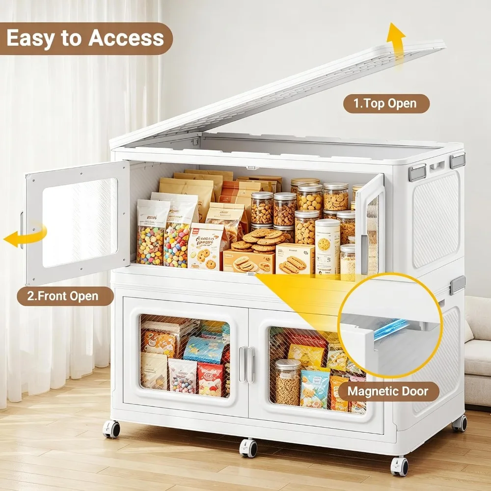300QT Extra Large Stackable Storage Bin w/ Lid & Wheels, 75Gal Collapsible Plastic Box, Heavy-Duty Organizer