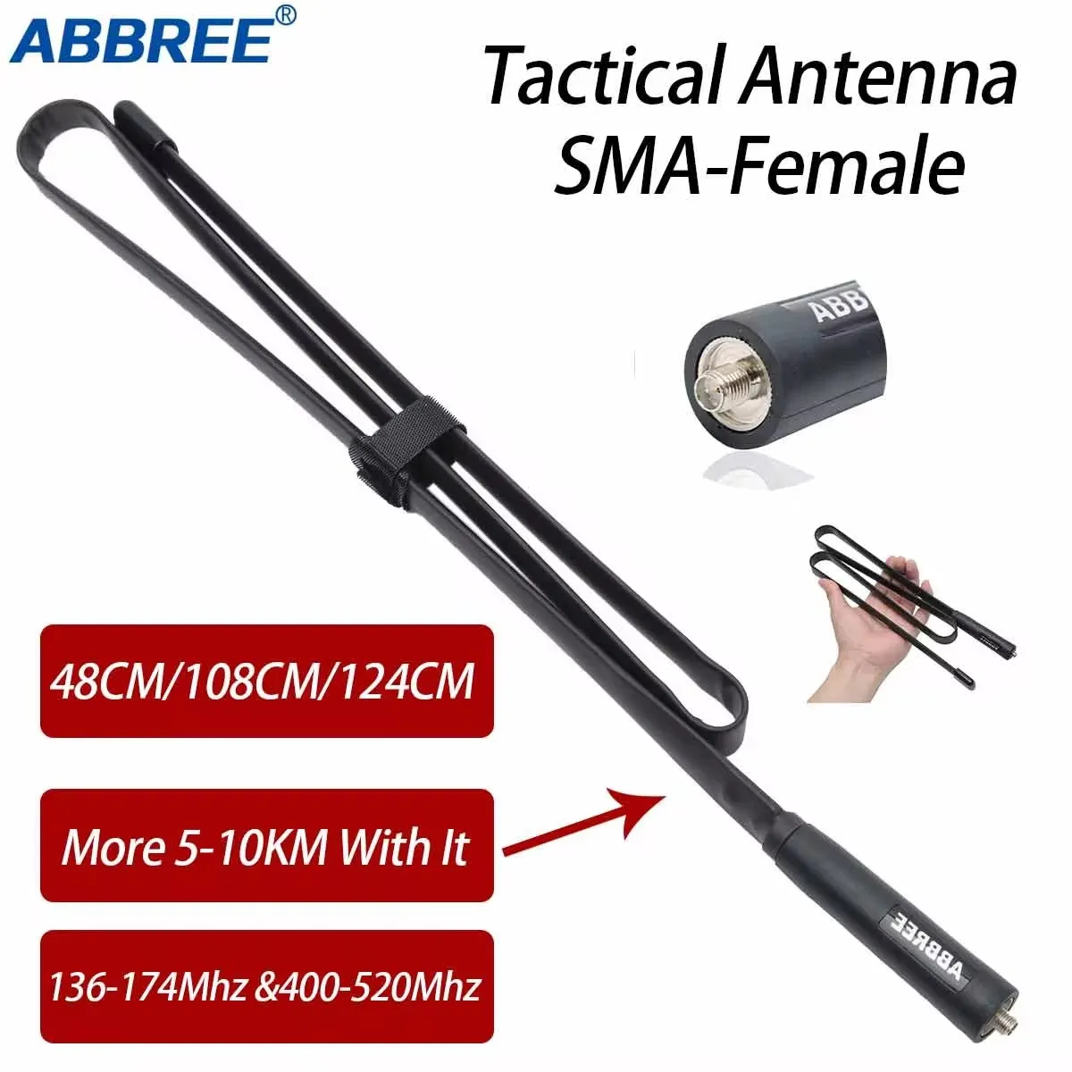 ABBREE CS Antena taktyczna SMA-żeńska dwuzakresowa VHF UHF składana do walkie talkie Baofeng UV-5R BF-888S UV-5RH Quansheng UV-K5