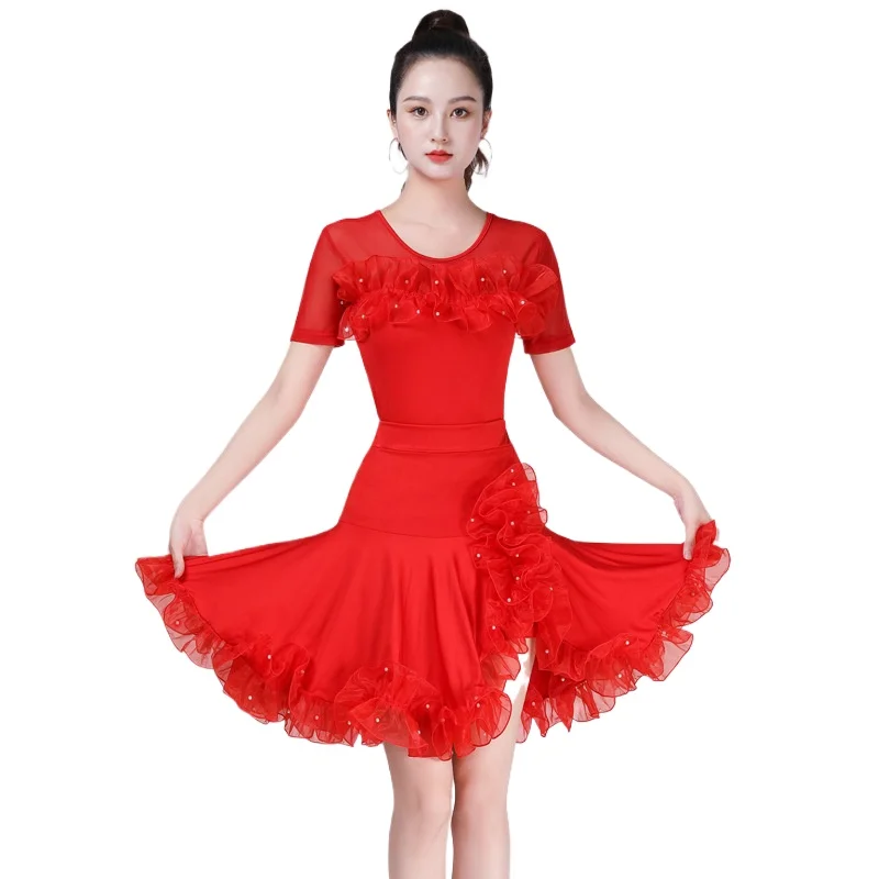 جديد سليم صالح اللاتينية الرقص وقاعة الرقص زي قاعة الرقص مجموعة المعايير الدولية ممارسة الرقص ارتداء فستان بتنورة كاملة #6