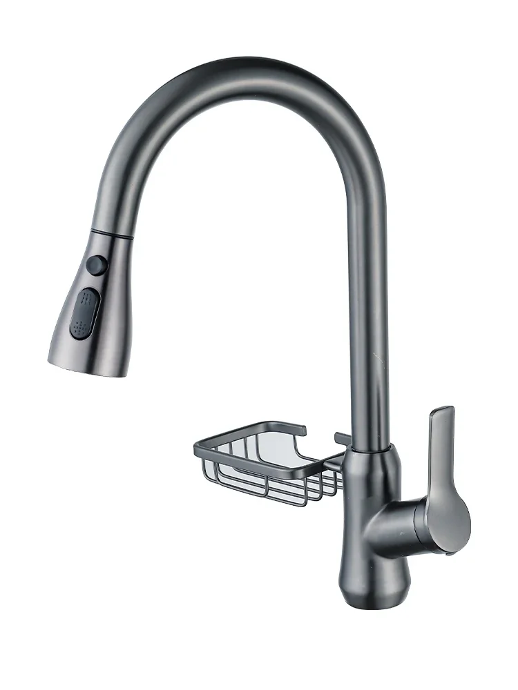 

All copper gun gray kitchen pull-out faucet, cold and hot vegetable wash basin, sink, sink, telescopic household faucet